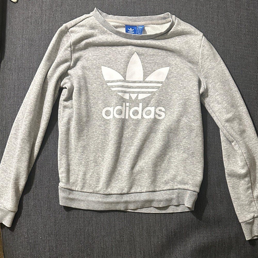 Adidas Women's Light Gray Crew Neck Sweater